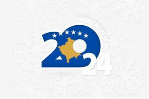 Neu Jahr 2024 zum kosovo auf Schneeflocke Hintergrund. vektor