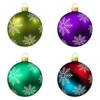 uppsättning av grön, lila och regnbåge jul träd leksak eller boll vektor
