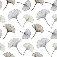 sömlös mönster, hand dragen gingko biloba löv på en vit bakgrund. bakgrund, skriva ut, elegant textil, vektor