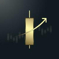 en lyx bar Diagram. guld Graf Diagram med upp trend pil på de topp Begagnade för företag gyllene ljus pinne Graf Diagram av investering vektor