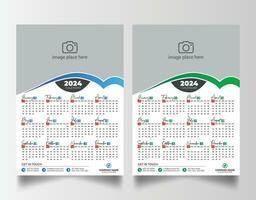 Neu Jahr 2024 einer Seite Mauer Kalender Vorlage vektor