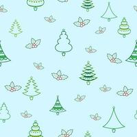 fröhlich Weihnachten nahtlos Muster mit Weihnachten Baum und Stechpalme Blätter Gliederung vektor