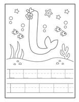 Meerjungfrau Alphabet Färbung Seiten zum Kindergarten vektor