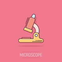 vektor tecknad serie mikroskop labb ikon i komisk stil. mikroskop tecken illustration piktogram. kemi upptäckt företag stänk effekt begrepp.