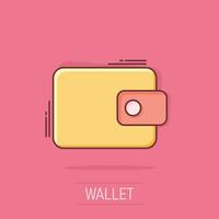 Vektor-Cartoon-Geldbörsen-Symbol im Comic-Stil. Geldbeutel Zeichen Abbildung Piktogramm. Brieftasche Business-Splash-Effekt-Konzept. vektor