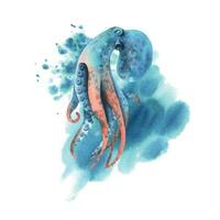 unter Wasser Welt Clip Art mit Meer Tiere Wal, Schildkröte, Krake, Seepferdchen, Seestern, Muscheln, Koralle und Algen. Hand gezeichnet Aquarell Illustration. isoliert Komposition auf ein Weiß Hintergrund. vektor