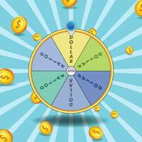 ein Dollar Zeichen auf ein rotieren Rad mit Münzen vektor