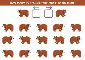 vänster eller rätt med söt tecknad serie brun Björn. logisk kalkylblad för förskolebarn. vektor