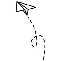 papper flygplan rader. papper flygplan med rutt linje väg. flygande papper flygplan med prickad Spår riktning. papper flygplan. vektor
