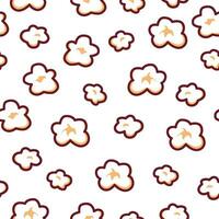 popcorn sömlös mönster bakgrund. pop- majs mönster för förpackning snacks. popcorn fluffig flingor mönster. klotter popcorn. vektor