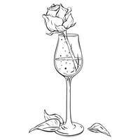 Tinte. ein Komposition zum Hochzeit Einladungen mit ein Rose im ein Champagner Glas. ein zart Illustration geeignet zum Karten, Tätowierungen, Färbung Drucke, Plakate und Textil- Drucken. Vektor eps 10