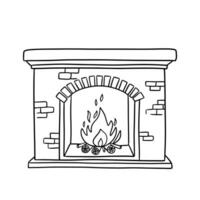 Kamin mit Verbrennung Feuer. gemütlich Symbol von Wärme und Familie Traditionen. Hand gezeichnet Linie Gekritzel Illustration isoliert auf Weiß vektor