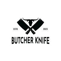 retro årgång slaktare kniv logotyp design begrepp aning med tjur vektor