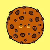choklad småkakor. vektor hand dragen tecknad serie söt karaktär illustration ikon. isolerat på gul bakgrund. choklad småkakor karaktär begrepp