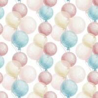 fliegend runden Rosa und Blau Luftballons. süß Babys Hintergrund. Aquarell nahtlos Muster von Pastell- Farbe zum Kinder- Waren, Babys Zimmer Design, Einladungen, Kinder Textilien, Kleidung, Scrapbooking. vektor