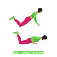 Vektor Frau tun klatschen Knie drücken hoch. Körpergewicht Fitness Truhe trainieren Übung. ein lehrreich Illustration auf ein Weiß Hintergrund.