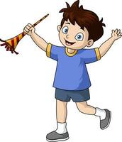 süß wenig Junge Karikatur feiern mit Trompete vektor