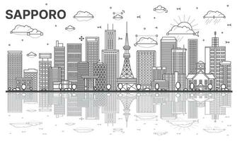 översikt sapporo japan stad horisont med modern, historisk byggnader och reflektioner isolerat på vit. sapporo stadsbild med landmärken. vektor