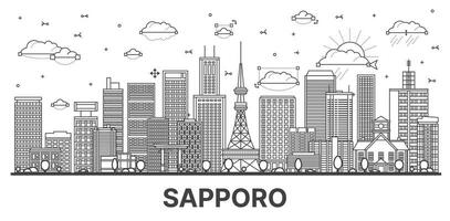 Gliederung Sapporo Japan Stadt Horizont mit modern und historisch Gebäude isoliert auf Weiß. Sapporo Stadtbild mit Sehenswürdigkeiten. vektor