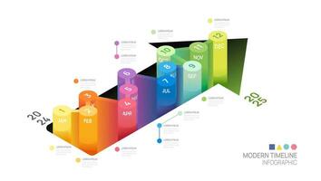 företag steg tidslinje infographic pil mall. modern milstolpe element tidslinje diagram kalender och 4 fjärdedel ämnen, vektor infografik.