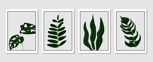 einstellen von Vektor abstrakt kreativ Hintergründe mit tropisch Blätter. Hand gezeichnet Texturen zum Mauer Dekoration, Postkarte oder Broschüre Startseite Design