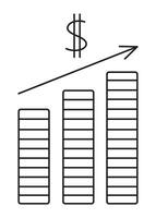 Finanzen Diagramm, Verdienste im Dollar. einfach schwarz Linie Vektor Illustration von Gehalt Wachstum und erhöhen, ansteigen im Einkommen