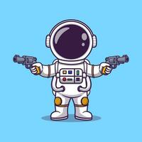 süß Astronaut Schießen mit Gewehr Pistole Karikatur Vektor Symbol Illustration