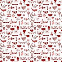 rot Hand gezeichnet Liebe Herzen und anders Valentinstag Tag romantisch nahtlos Muster . Vektor Zeichnung Liebe isoliert Design auf Weiß Hintergrund.