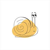 Happy Snail Isolat im Doodle-Stil mit farbigem Fleck vektor