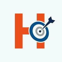 Brief h Pfeil Ziel Logo kombinieren mit Bogen Ziel Symbol vektor