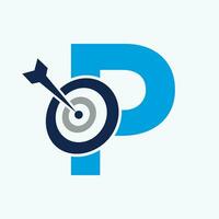 Brief p Pfeil Ziel Logo kombinieren mit Bogen Ziel Symbol vektor