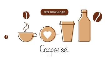 Satz von Kaffee-Symbol kostenloser Vektor