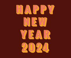 Lycklig ny år 2024 abstrakt gul och rosa grafisk design vektor logotyp symbol illustration med rödbrun bakgrund