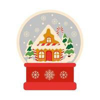Schneeball mit Weihnachten Haus mit Weihnachten Baum vektor