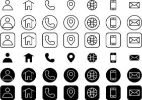 profil, Hem, telefon, plats, webb, mobil och post ikon uppsättning i vit och svart för ljus och mörk läge vektor
