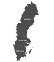 Sverige Karta. Karta av Sverige dividerat in i tre huvud regioner i grå Färg, Götaland, svealand och norrland vektor