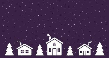 Weihnachten Hintergrund mit Haus, Tanne Bäume und Schnee fällt. Urlaub Karte oder Gruß Karte. glücklich Neu Jahr Vektor Illustration.