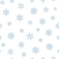 sömlös jul mönster med blå snöflingor på vit bakgrund. vinter- dekoration. Lycklig ny år vektor illustration.