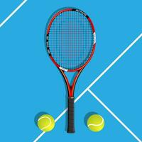 tennis racket med en tennis bollar på en tennis domstol vektor