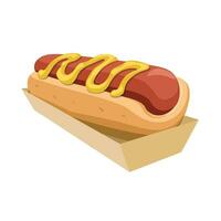 Hotdog Sandwich mit Senf Soße auf Papier Essen Tablett. schnell Essen Speisekarte Karikatur Illustration Vektor