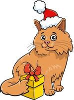 tecknad serie katt med närvarande på jul tid vektor