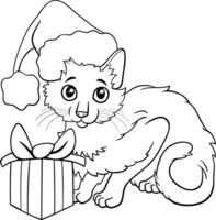 karikaturkatze mit geschenk zur weihnachtszeit malseite vektor