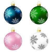 uppsättning av blå, grön, rosa och vit jul träd leksak eller boll vektor