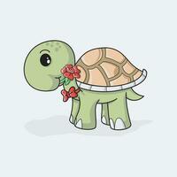 sköldpaddor föra blommor, vektor illustration.