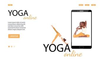 vektorbanner eller målsida för online yogaklass på en smartphone. vektor illustration, eps 10