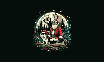 Santa und Wolf auf Wald Vektor Kunstwerk Design