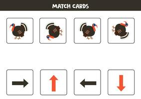 links, Rechts, oben oder runter. räumlich Orientierung mit süß Truthahn Vogel. vektor