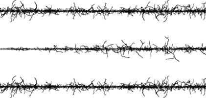 en uppsättning av tråd staket staket tråd gräs svart och vit vektor grenar, en svart och vit vektor av en linje av gräs