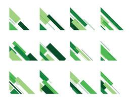 diagonal geometrisk mönster element dekoration, grön Färg. modern geometri hörn, gräns, ram certifikat. uppsättning, samling, vektor illustration
