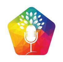 natur podcast med blad logotyp design mall vektor